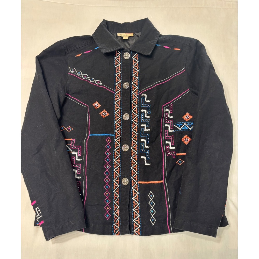 Choices Black Embroidered Southwestern Cotton Canvas Jacket JCZJ0101 Small